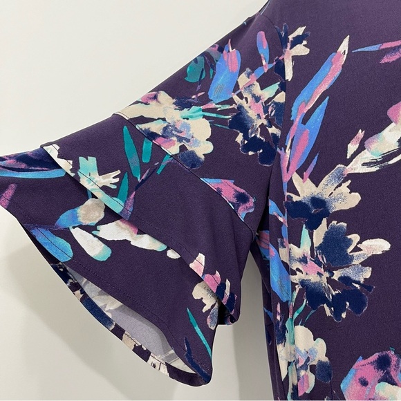 Chico’s Purple Floral Layered Flare Sleevee Shift Dress - Picture 4 of 15